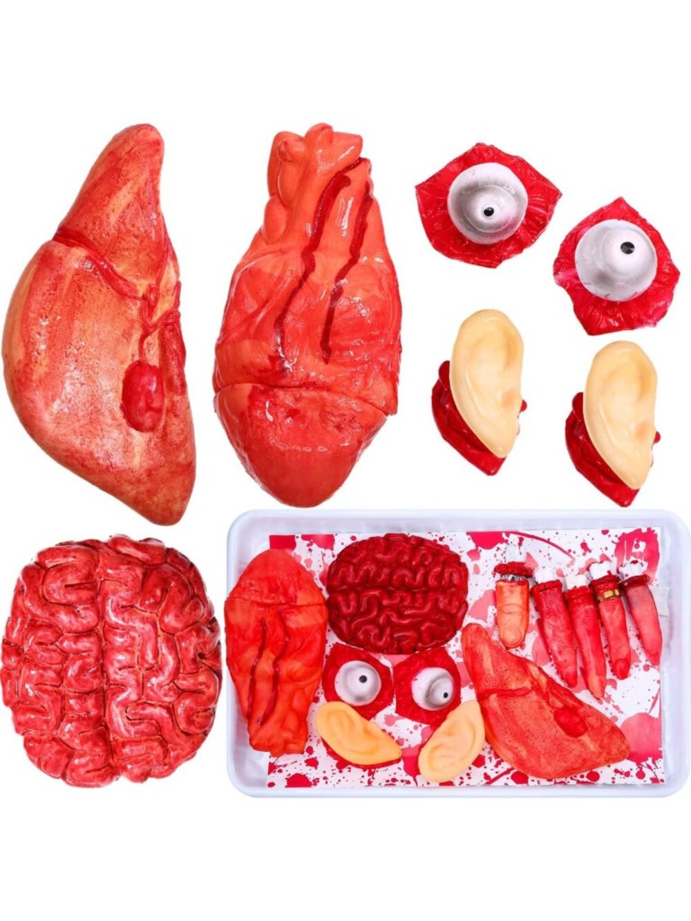 12 Pcs Halloween Fake Body Parts Props - Heart, Brain, Fingers, Ears, Eyes Decor